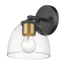 Golden 6958-1W BLK-BCB-CLR - Golden Lighting Roxie 1-light Wall Sconce in Matte Black and Brushed Champagne Brass Accents